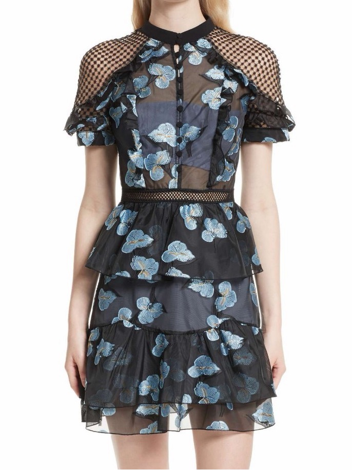 Self-Portrait Black And Blue Floral Mini Dress